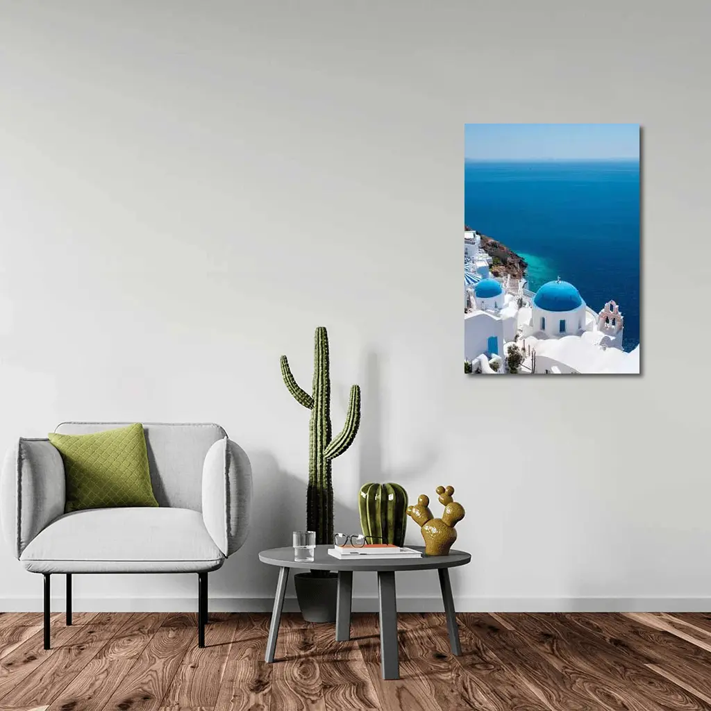 Santorini Blue Domes White Village Sea View – Wall Art