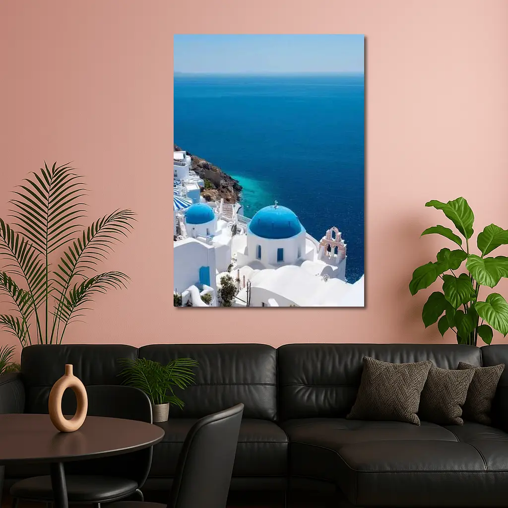 Santorini Blue Domes White Village Sea View – Wall Art