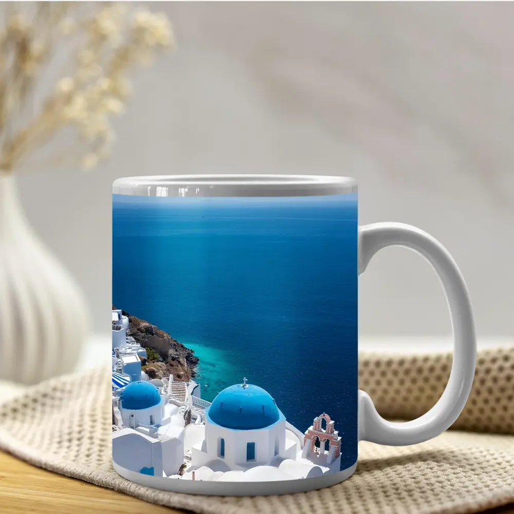 Santorini Blue Domes White Village Sea View – Mugs
