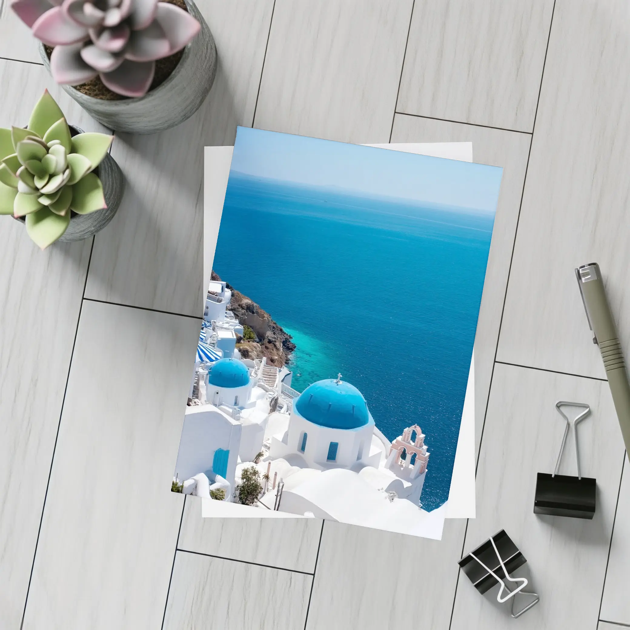 Santorini Blue Domes White Village Sea View – Postcards
