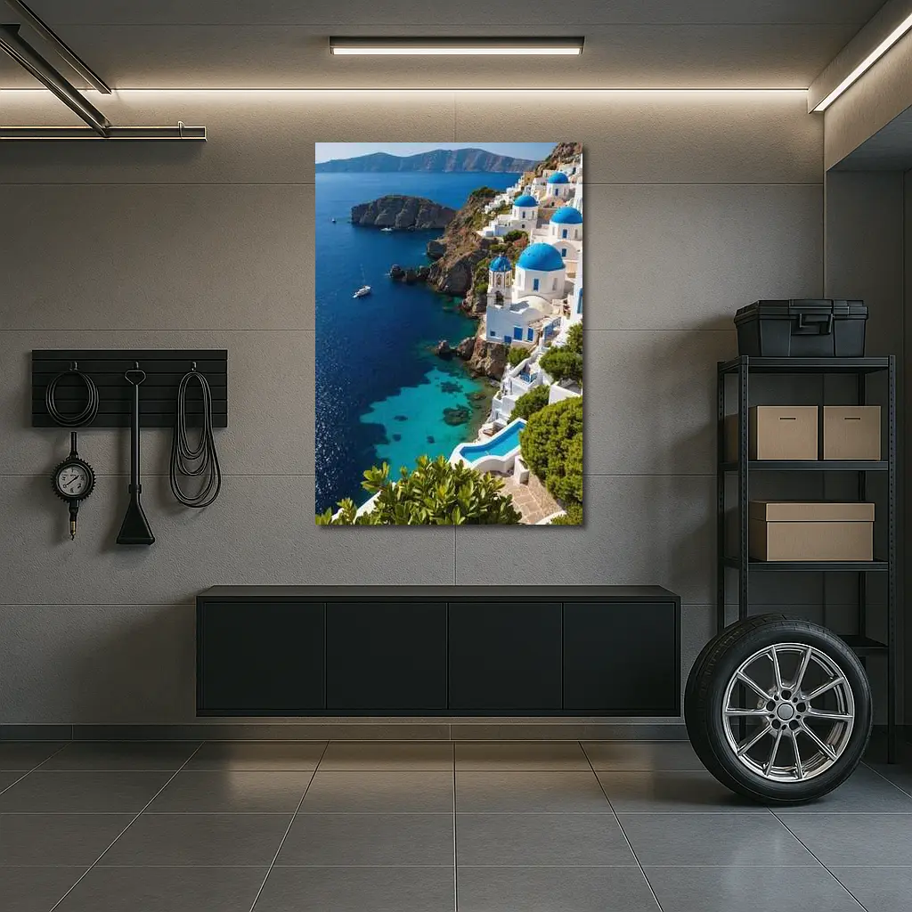Santorini Blue Domes Cliffside Aegean Sea – Wall Art