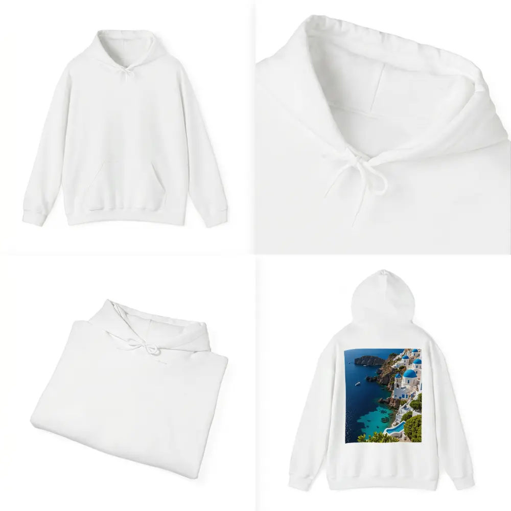 Santorini Blue Domes Cliffside Aegean Sea – Hoodies