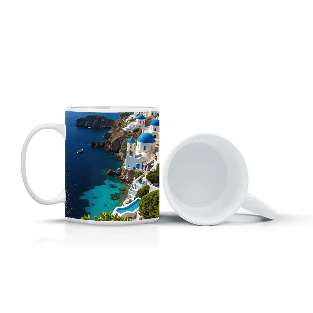 Santorini Blue Domes Cliffside Aegean Sea – Mugs