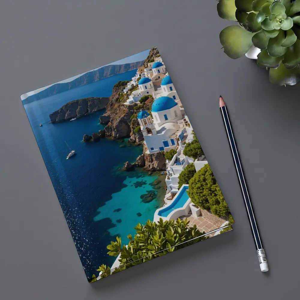 Santorini Blue Domes Cliffside Aegean Sea – Notebooks