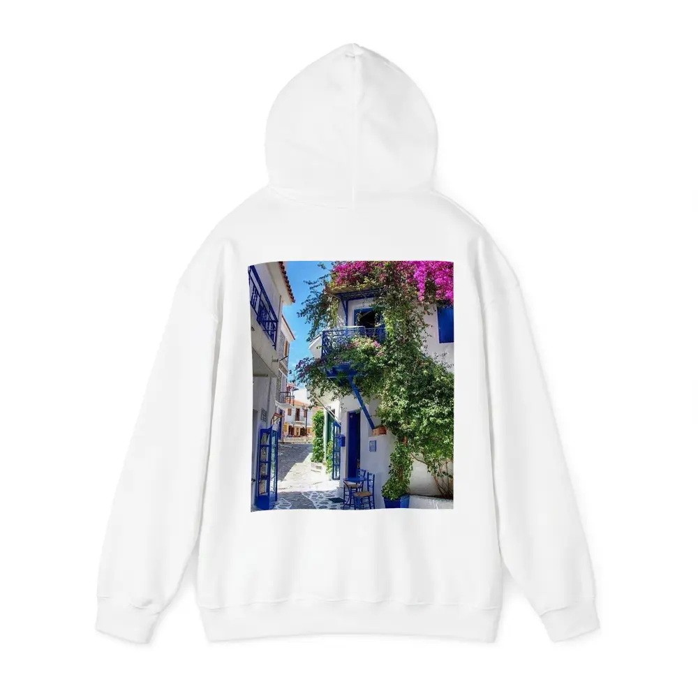 Greek Island Alley White Blue Architecture – Hoodies