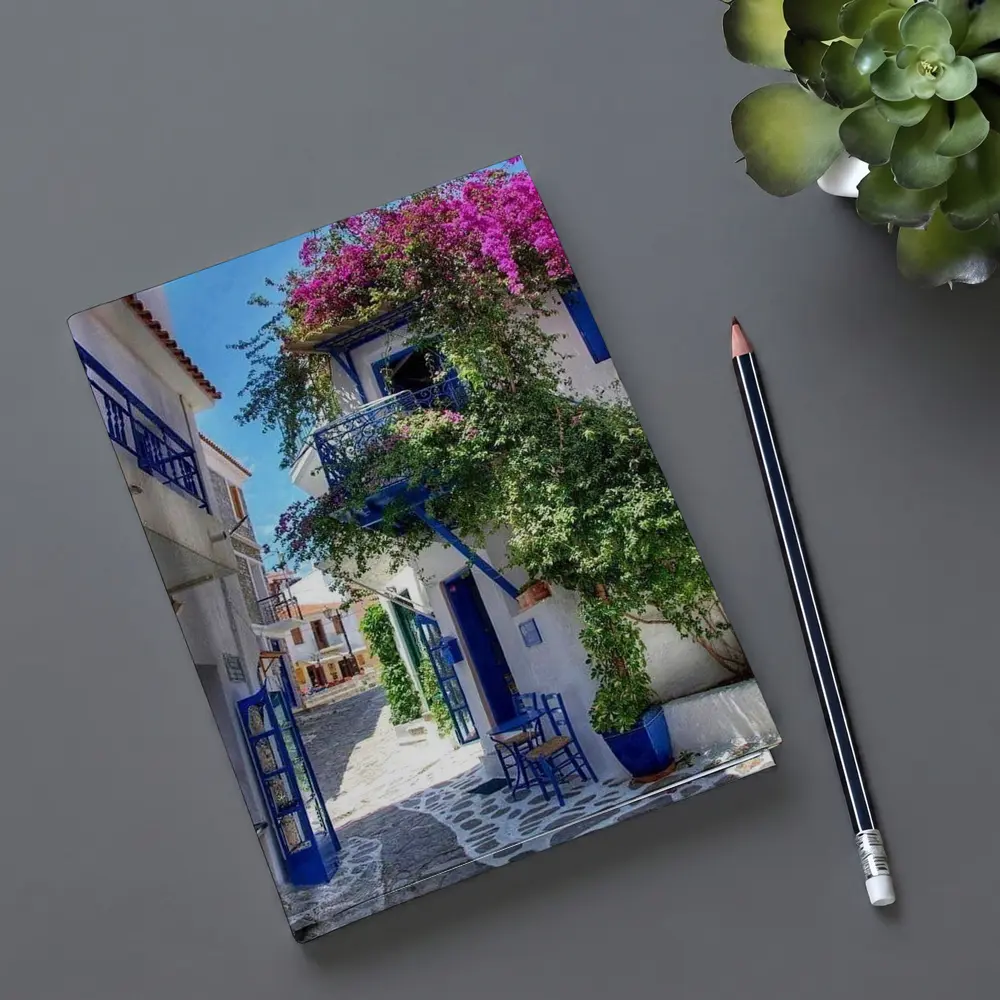 Greek Island Alley White Blue Architecture – Notebooks