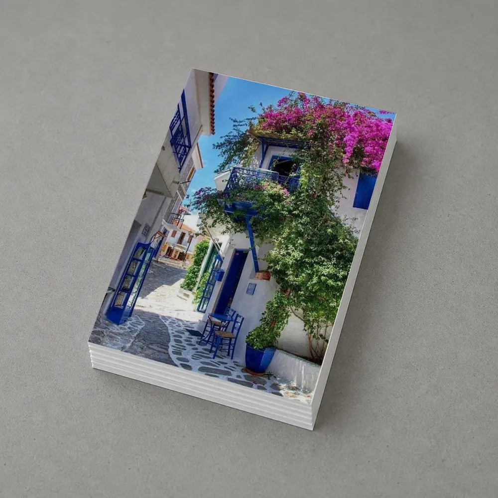 Greek Island Alley White Blue Architecture – Postcards