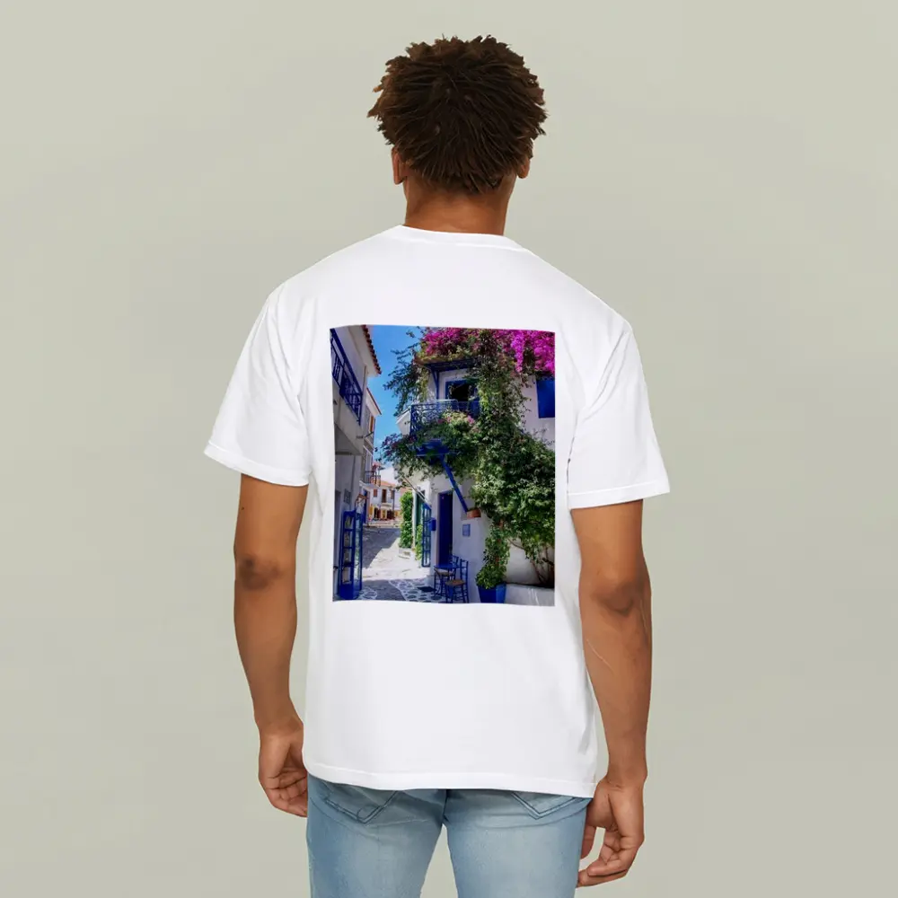 Greek Island Alley White Blue Architecture – T-Shirts