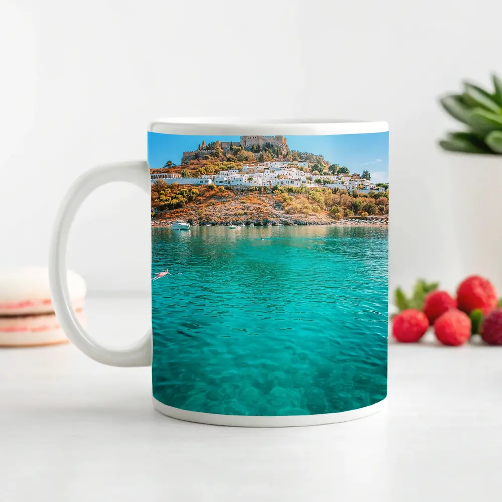 Lindos Acropolis Rhodes Greece Turquoise Bay – Mugs