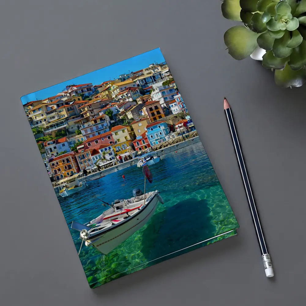 Greek Harbor Town Colorful Houses Crystal Water – Notebooks