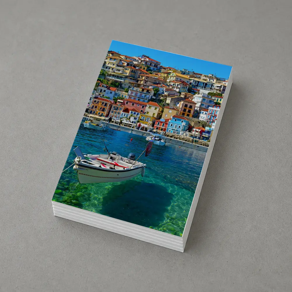 Greek Harbor Town Colorful Houses Crystal Water – Postcards