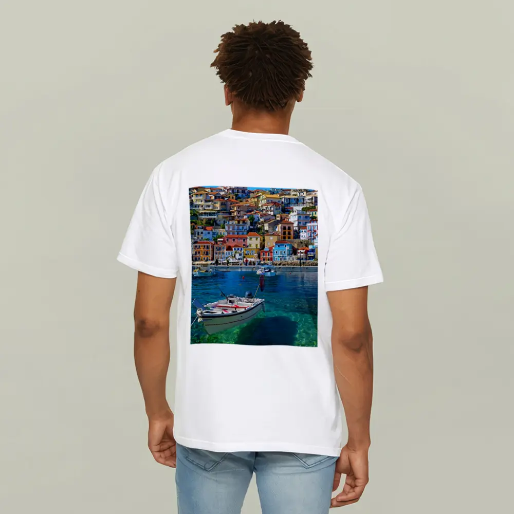 Greek Harbor Town Colorful Houses Crystal Water – T-Shirts