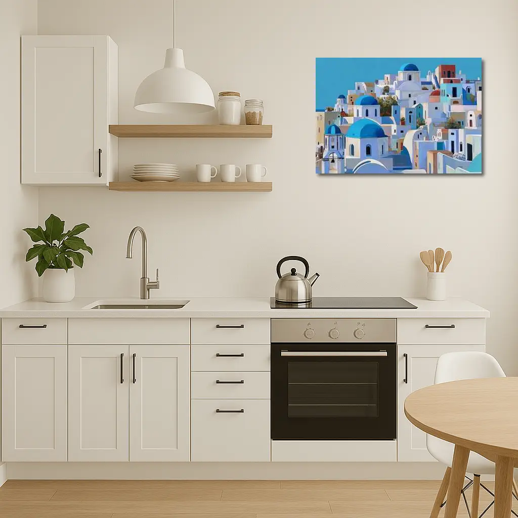 Santorini Blue Domed Churches White Village – Wall Art