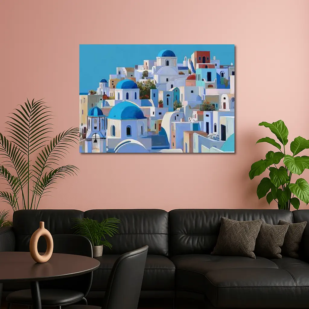 Santorini Blue Domed Churches White Village – Wall Art