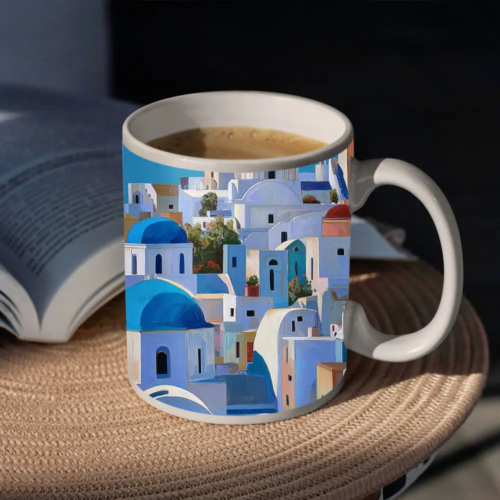 Santorini Blue Domed Churches White Village – Mugs