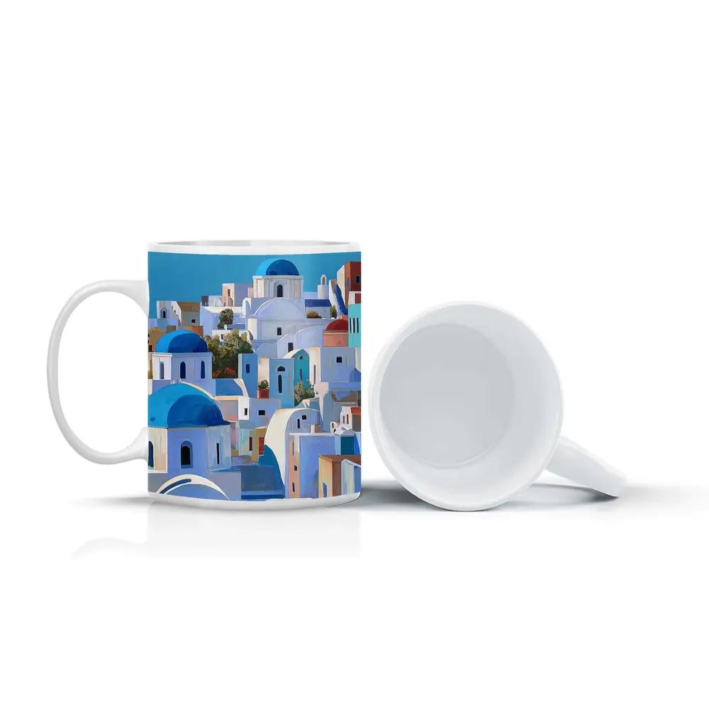Santorini Blue Domed Churches White Village – Mugs