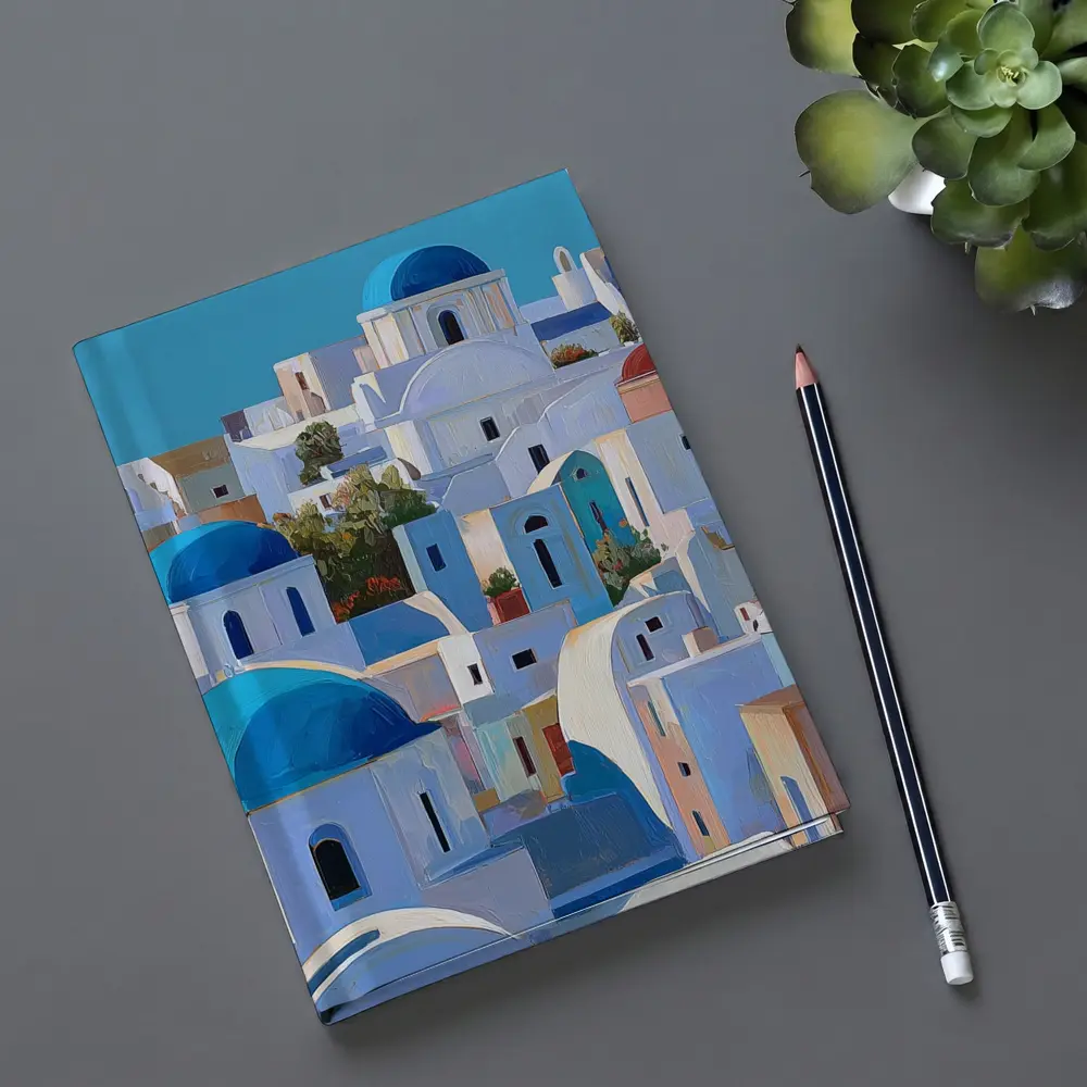 Santorini Blue Domed Churches White Village – Notebooks