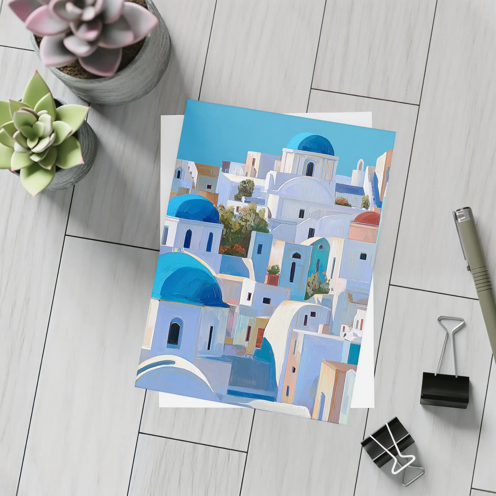 Santorini Blue Domed Churches White Village – Postcards