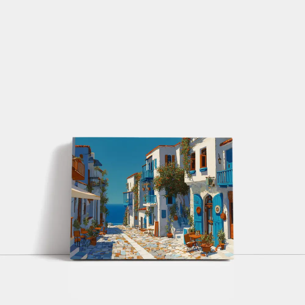 Greek Village Street Blue White Architecture – Wall Art