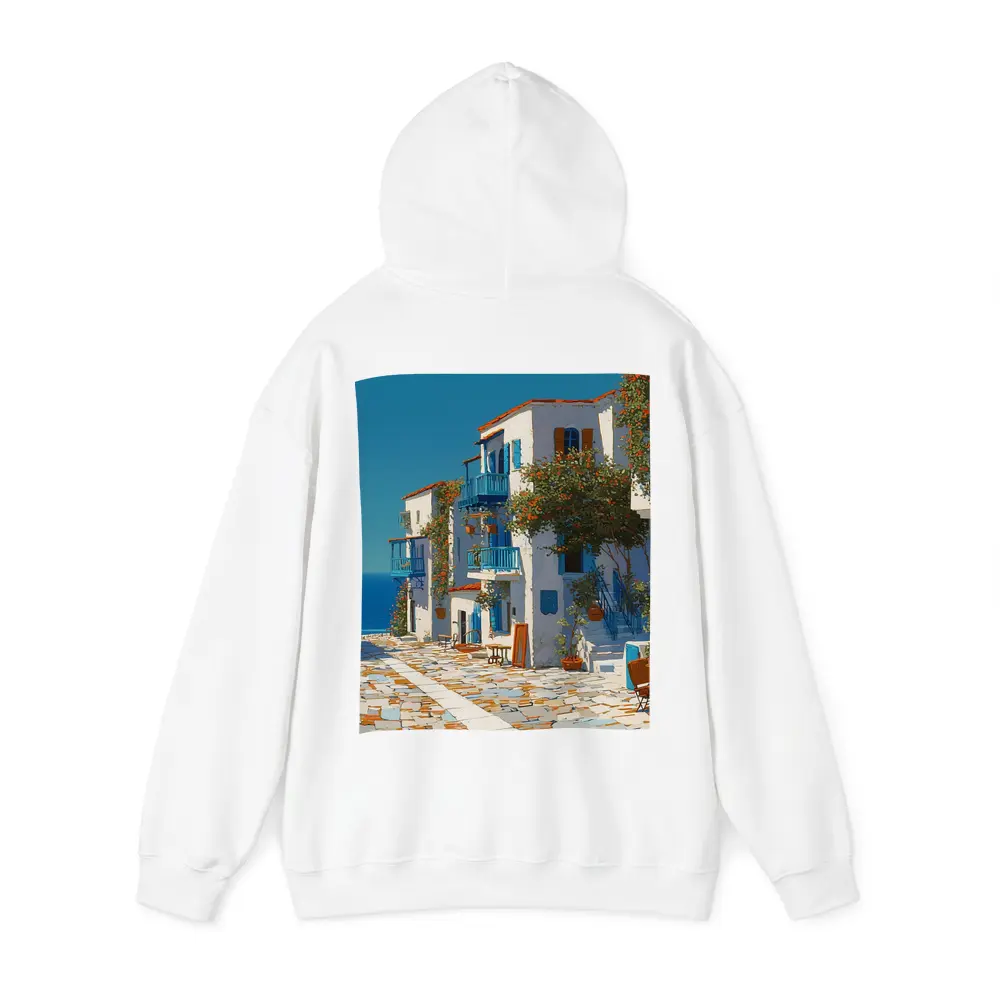 Greek Village Street Blue White Architecture – Hoodies