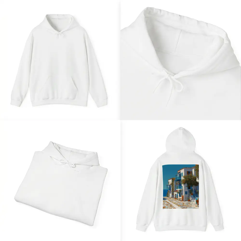 Greek Village Street Blue White Architecture – Hoodies