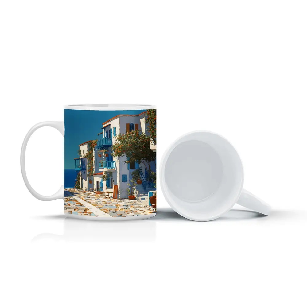 Greek Village Street Blue White Architecture – Mugs