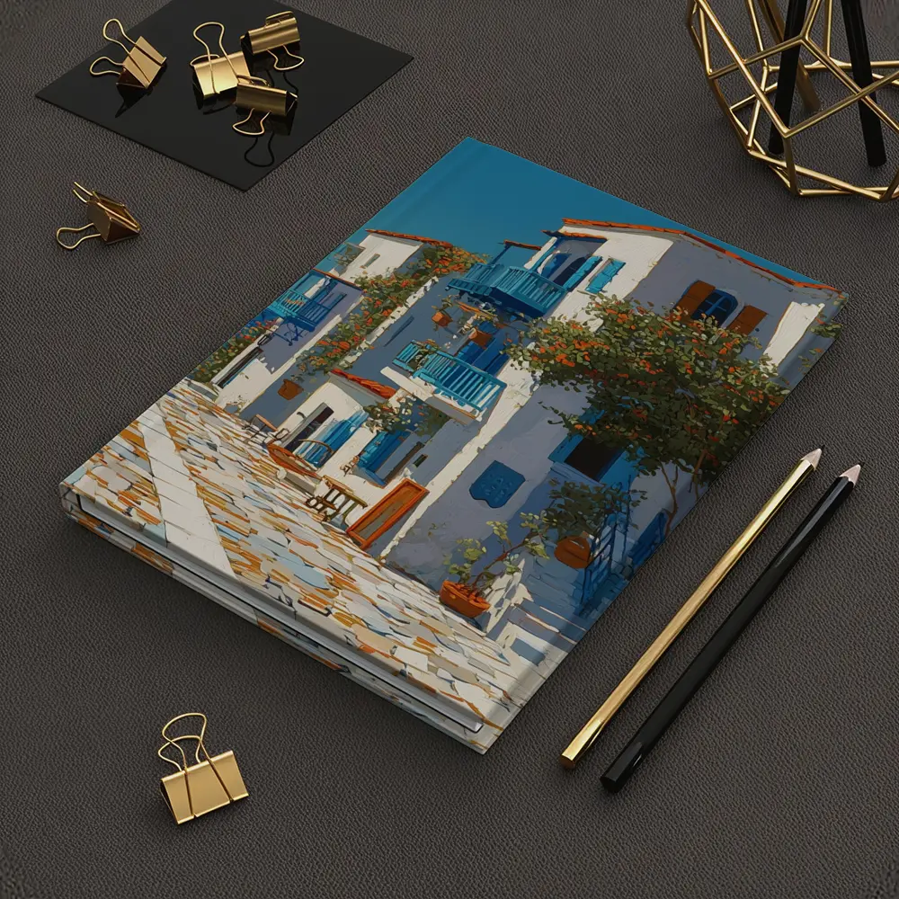 Greek Village Street Blue White Architecture – Notebooks