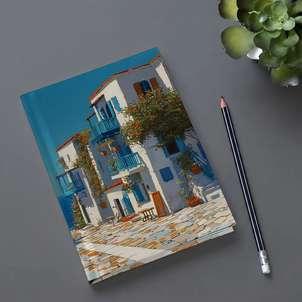 Greek Village Street Blue White Architecture – Notebooks