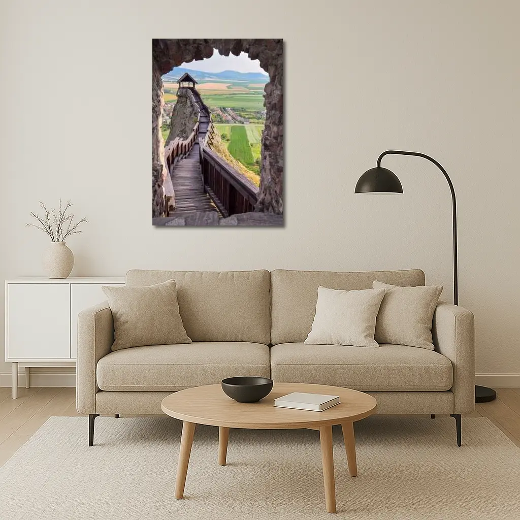 Medieval Castle Wooden Stairs Valley View – Wall Art