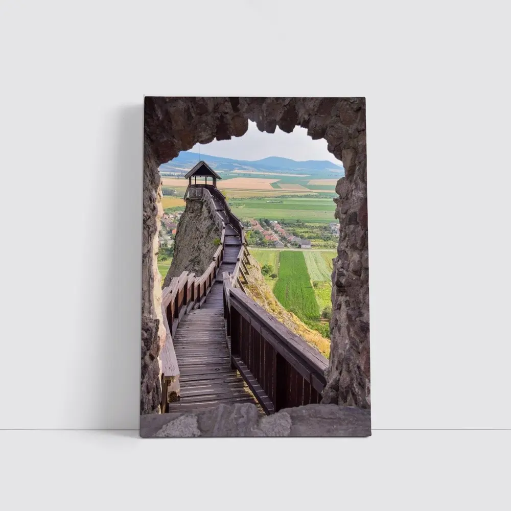 Medieval Castle Wooden Stairs Valley View – Wall Art