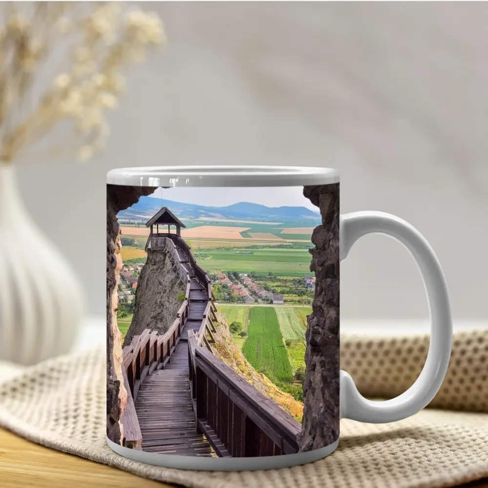 Medieval Castle Wooden Stairs Valley View – Mugs