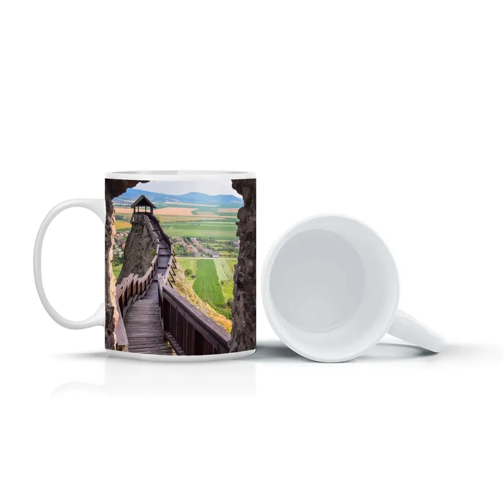 Medieval Castle Wooden Stairs Valley View – Mugs