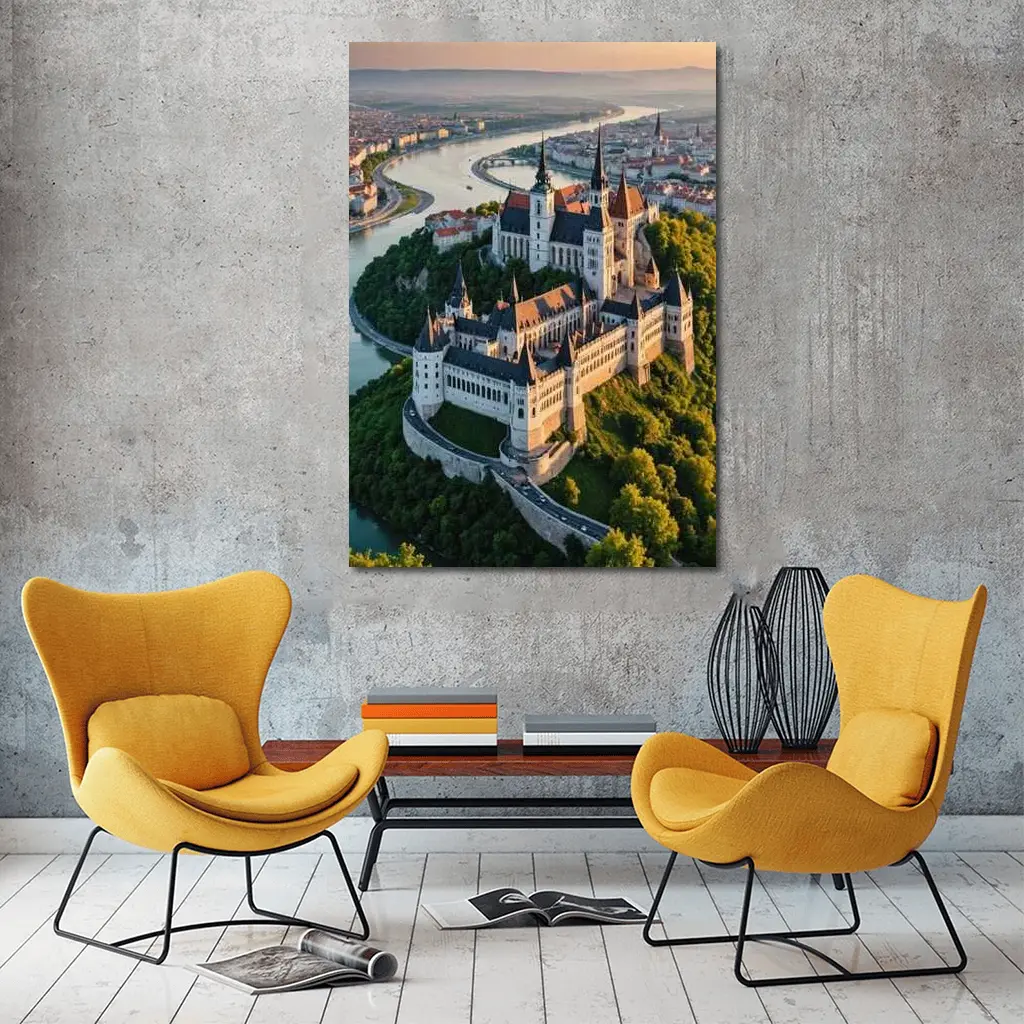 Gothic Castle Aerial View River City – Wall Art