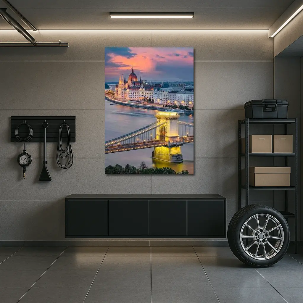 Budapest Chain Bridge Parliament Sunset Skyline – Wall Art