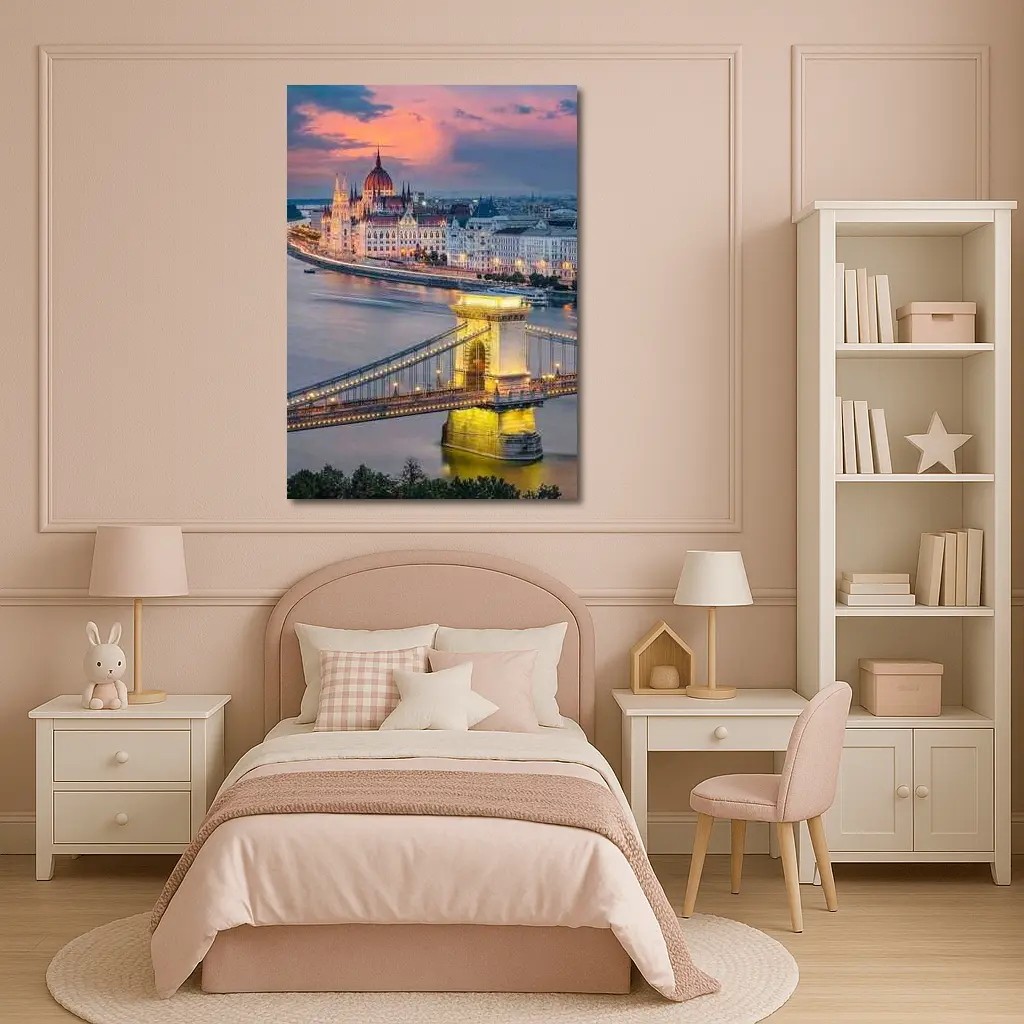 Budapest Chain Bridge Parliament Sunset Skyline – Wall Art