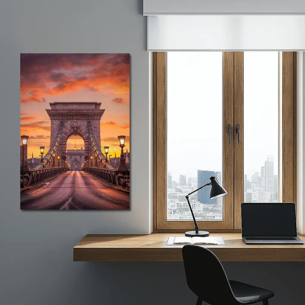 Chain Bridge Budapest Fiery Sunset Sky – Wall Art