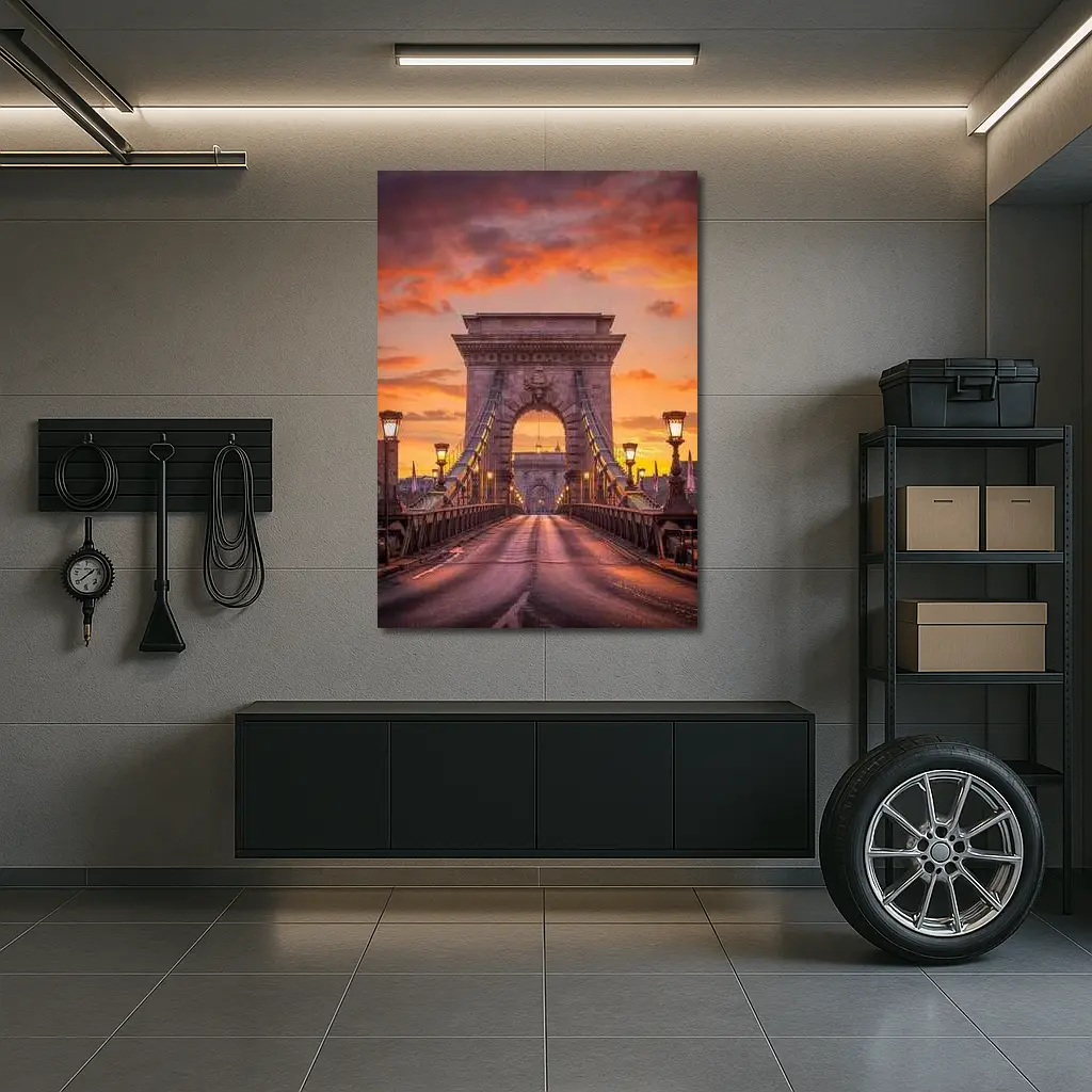 Chain Bridge Budapest Fiery Sunset Sky – Wall Art
