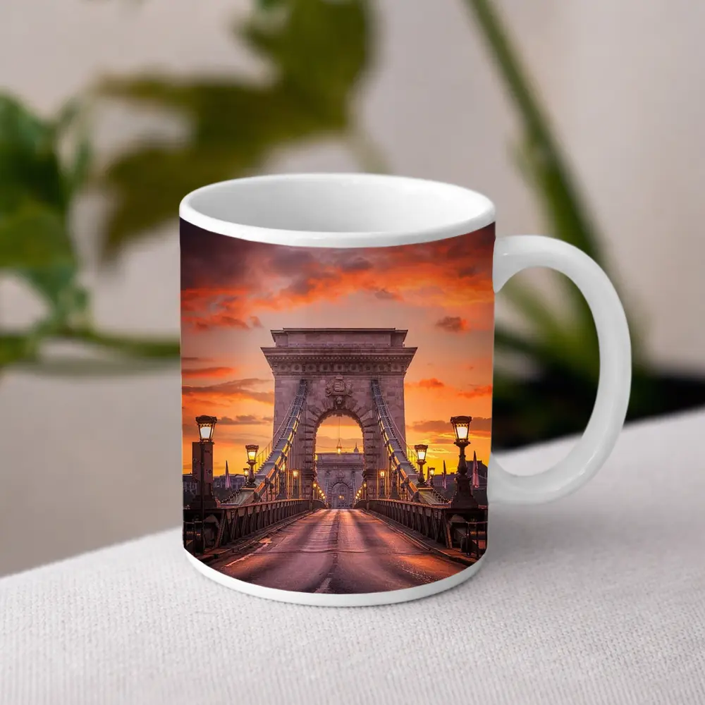 Chain Bridge Budapest Fiery Sunset Sky – Mugs