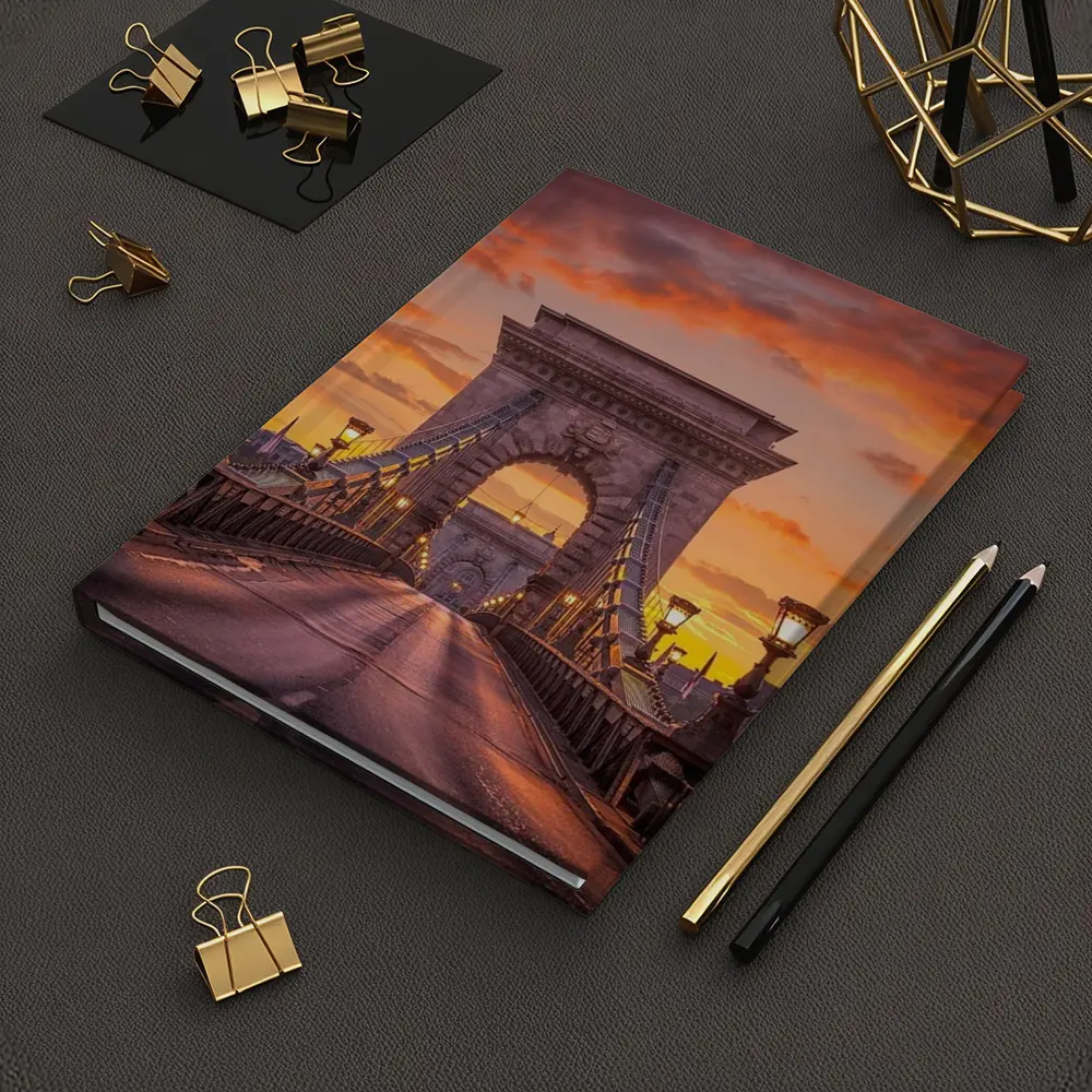 Chain Bridge Budapest Fiery Sunset Sky – Notebooks