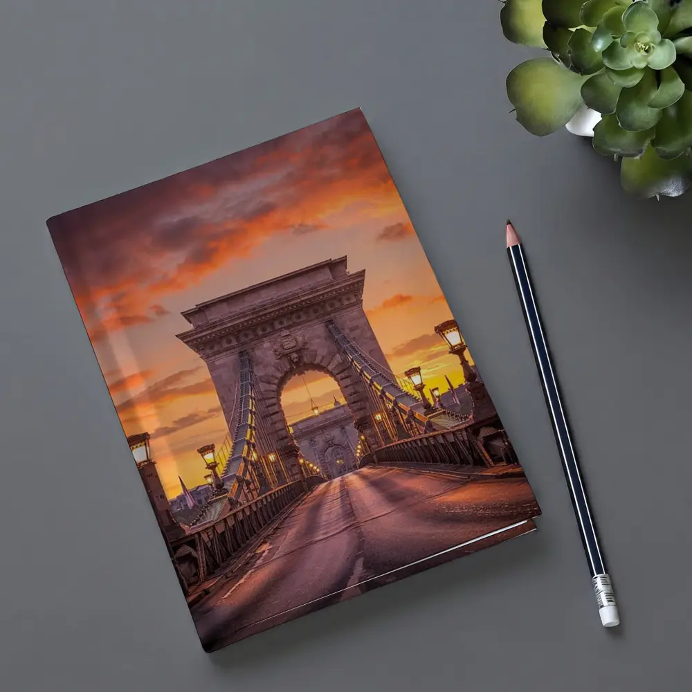 Chain Bridge Budapest Fiery Sunset Sky – Notebooks
