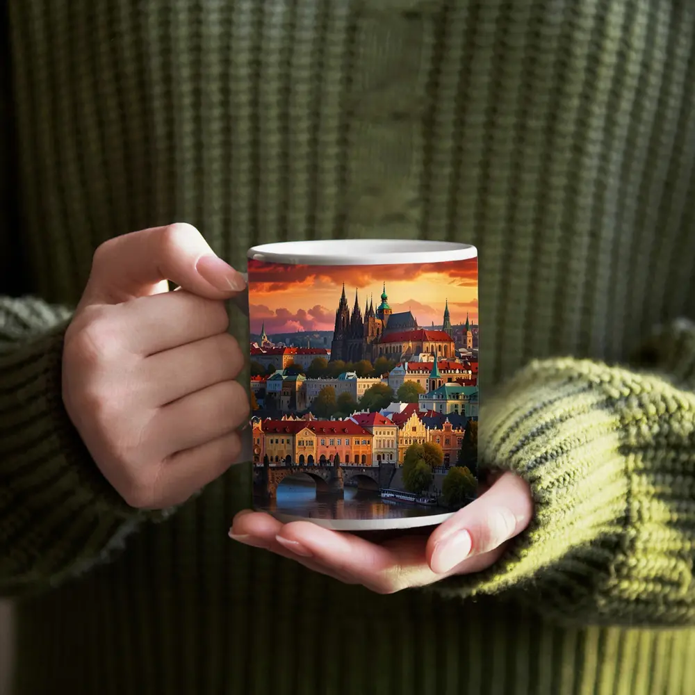 Prague Castle Skyline at Dramatic Sunset – Mugs