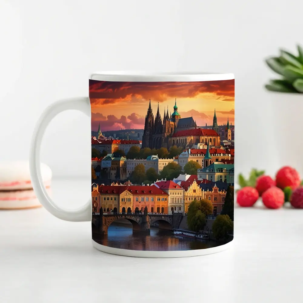 Prague Castle Skyline at Dramatic Sunset – Mugs