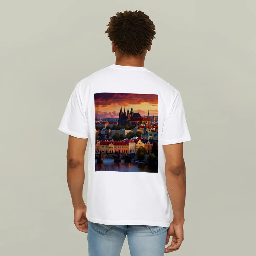 Prague Castle Skyline at Dramatic Sunset – T-Shirts