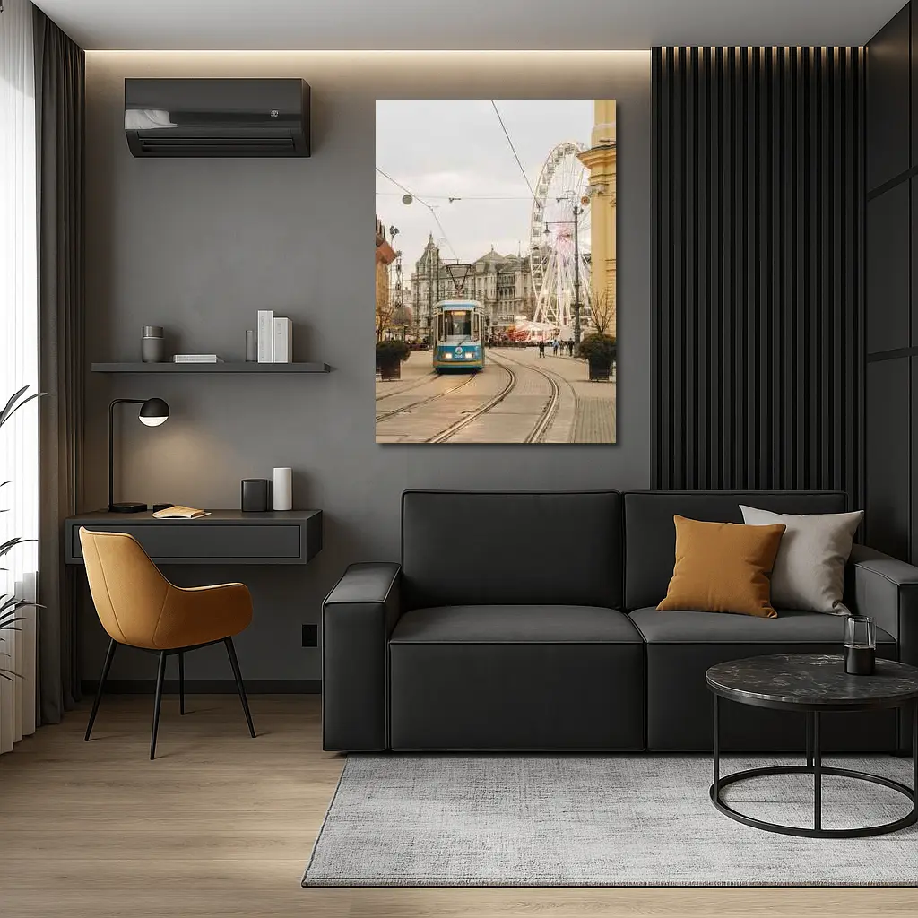 Blue Tram City Square Ferris Wheel Street – Wall Art