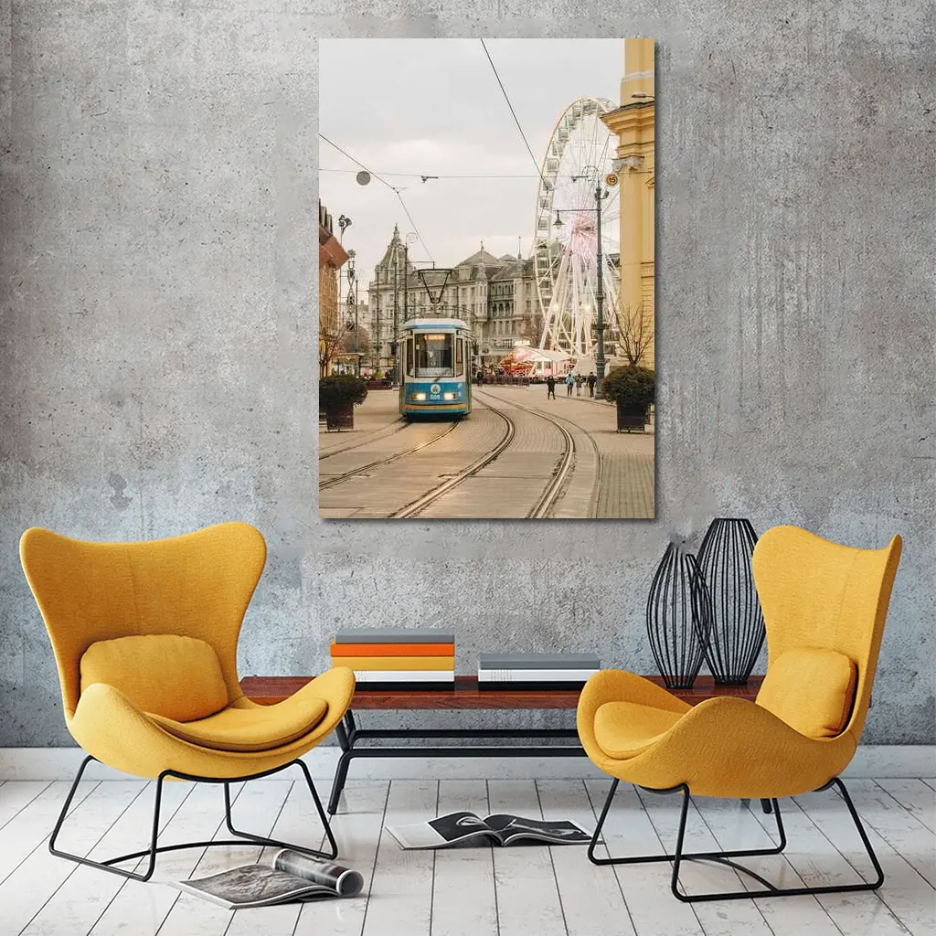 Blue Tram City Square Ferris Wheel Street – Wall Art