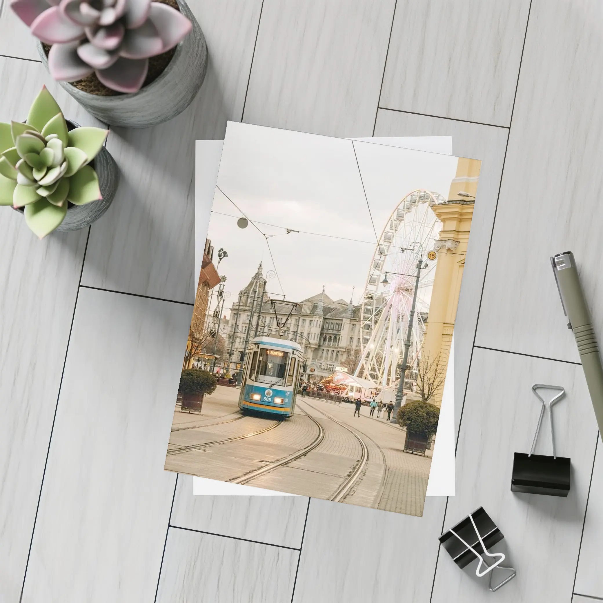 Blue Tram City Square Ferris Wheel Street – Postcards