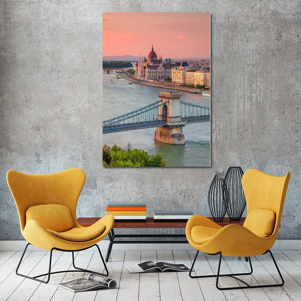 Budapest Chain Bridge Danube River Sunset – Wall Art