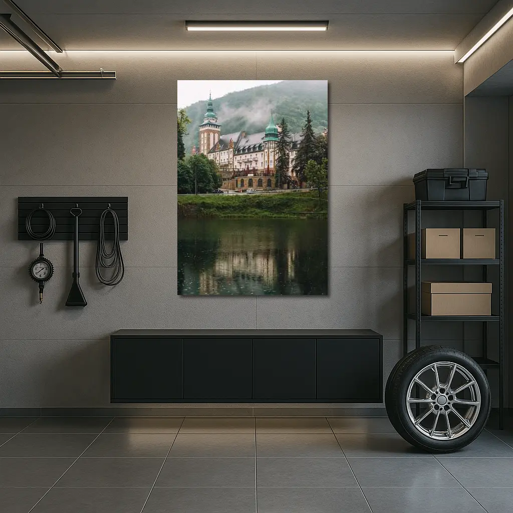 Historic Castle Reflecting On Misty Lake – Wall Art