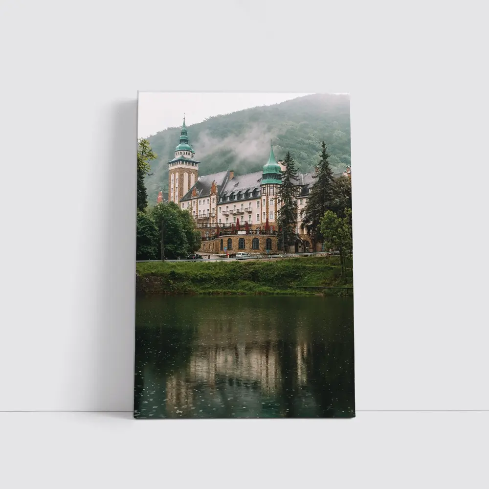 Historic Castle Reflecting On Misty Lake – Wall Art