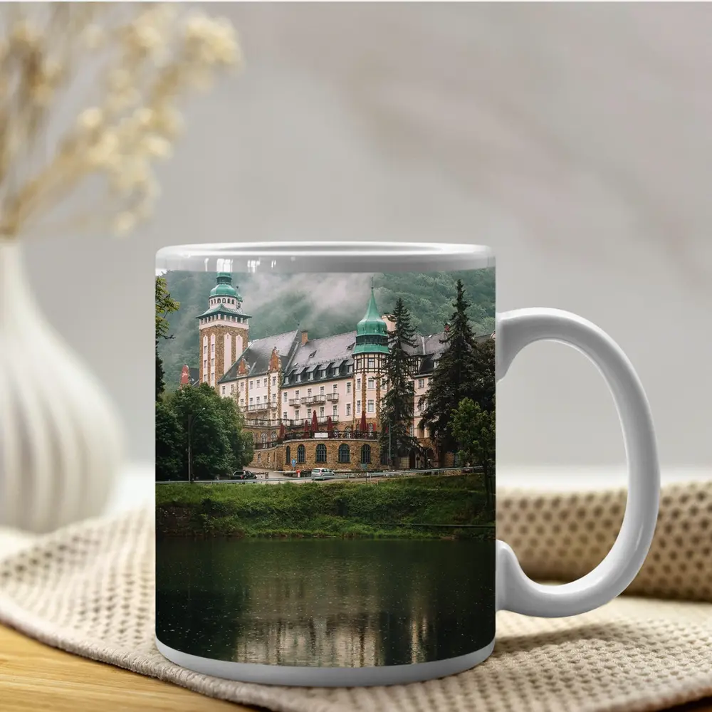 Historic Castle Reflecting On Misty Lake – Mugs